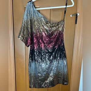 MultiColor Sequin One Shoulder Dress!